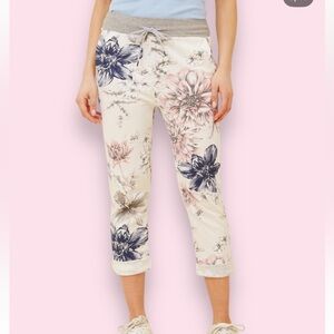 Bella Amore Floral Track Pants - Pink and Blue on White